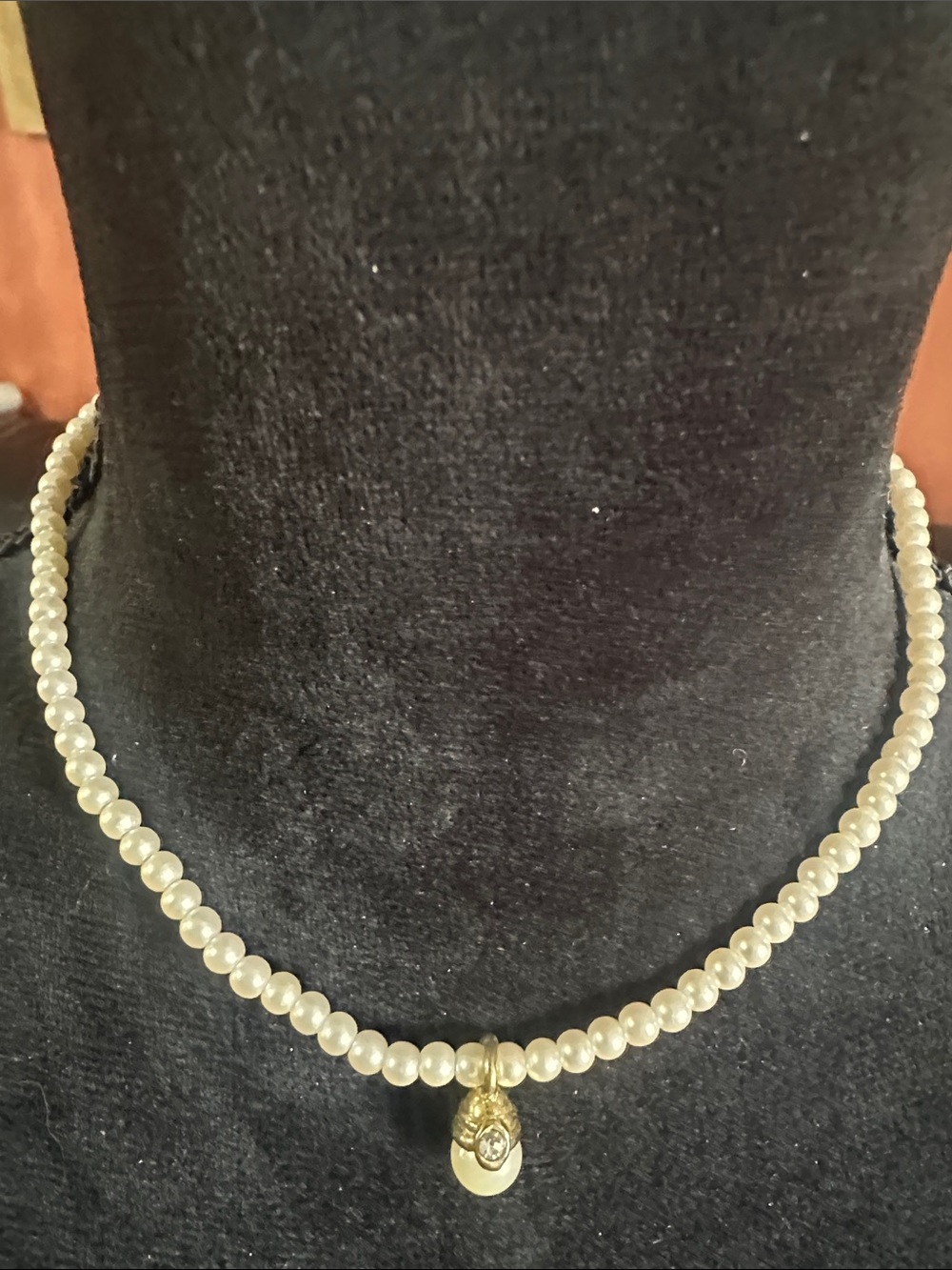 Classic Pearl Necklace with Gold Accent Pendant - White